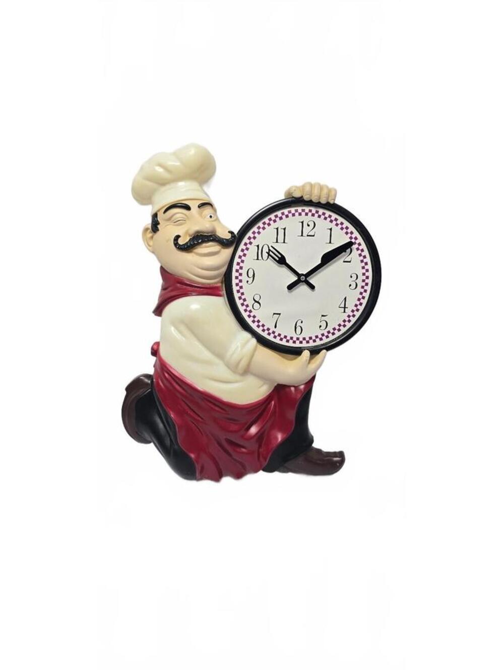 Vintage Chef Figurine Wall Clock with Red and Black Accents